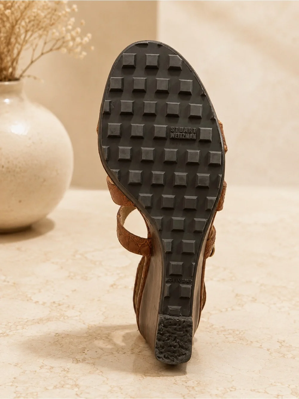 Stuart Weitzman Walnut Croco Leather Wedge Sandals 8.5M - Picture 6 of 9